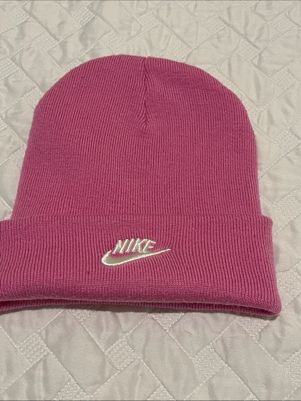 Nike Pink Ribbed Cuffed Beanie with Embroidered Swoosh